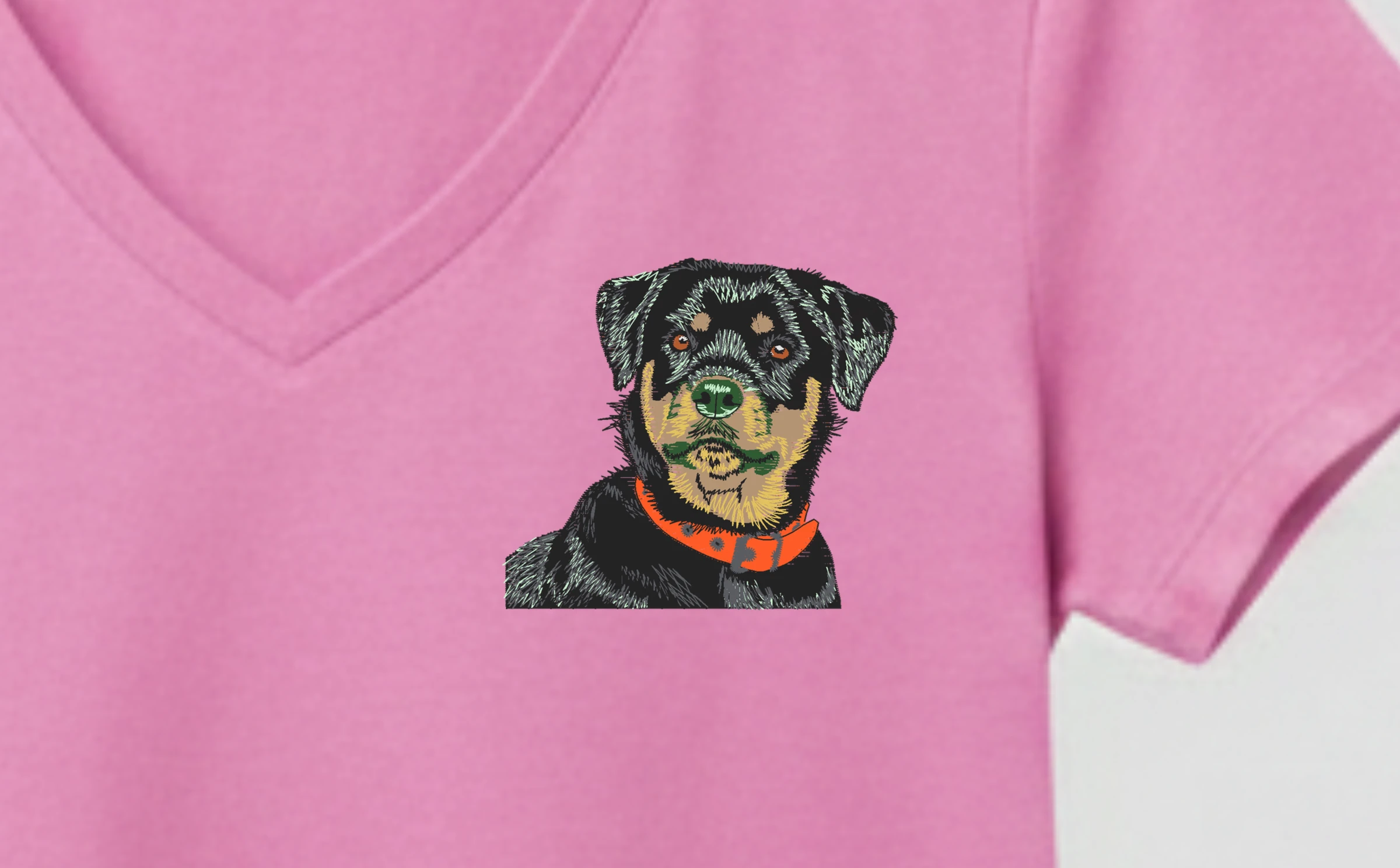 Broderie cu un câine, cusută după o fotografie