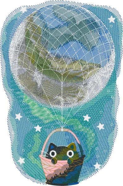 Broderie UT23109-12 Up and Away Galactic Kitty