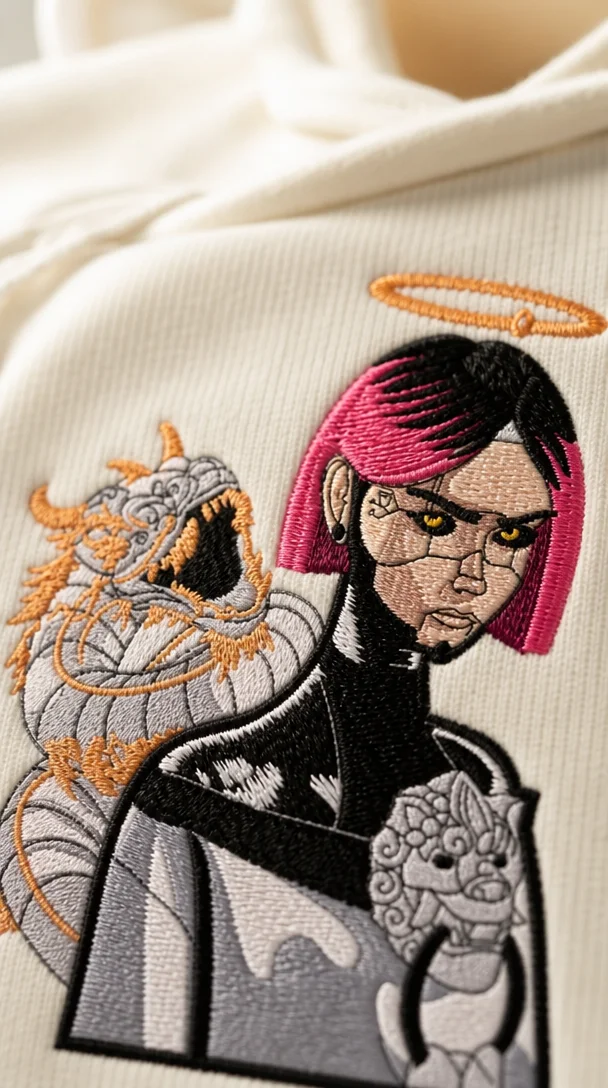 Hanorac Fată Cyberpunk cu Dragon și Halo