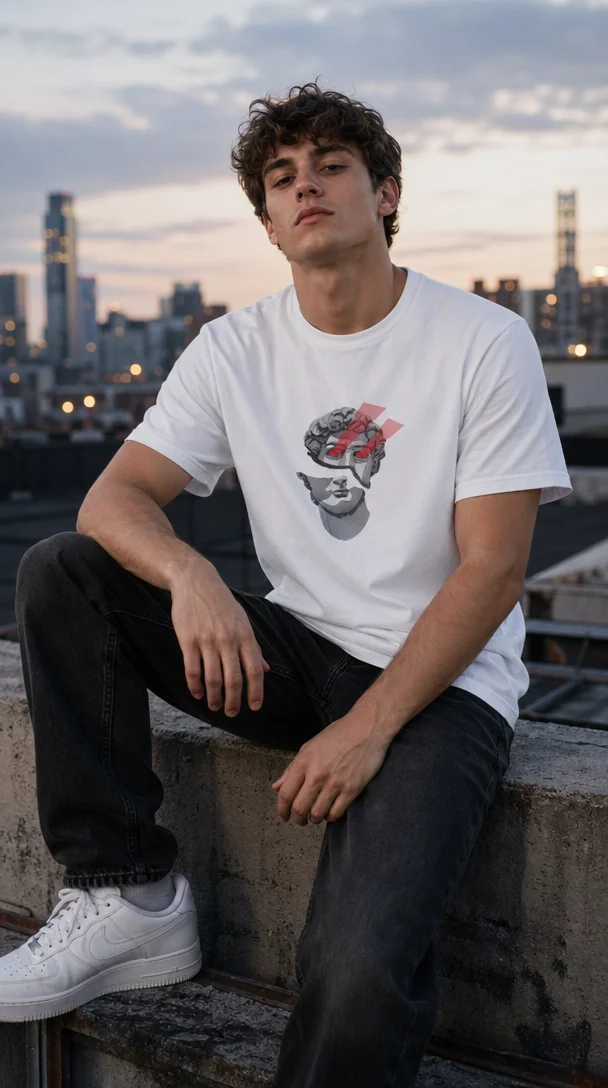 Tricou Bust Antic și Linii Roșii