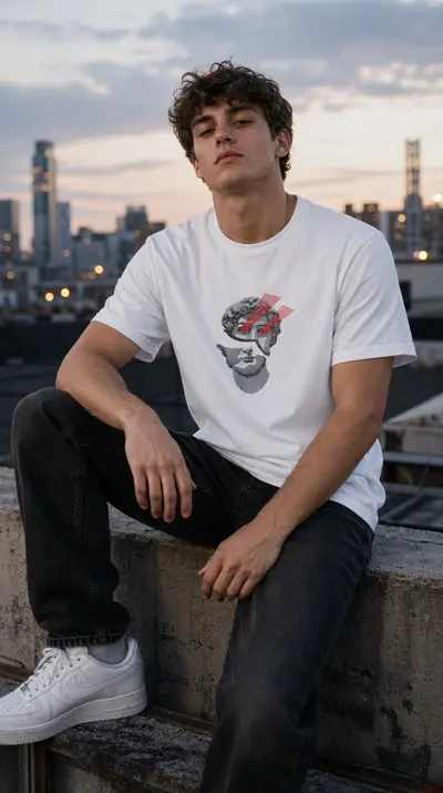 Tricou Bust Antic și Linii Roșii - 1