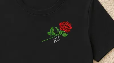 Tricou Brodat Trandafir Roșu - 2