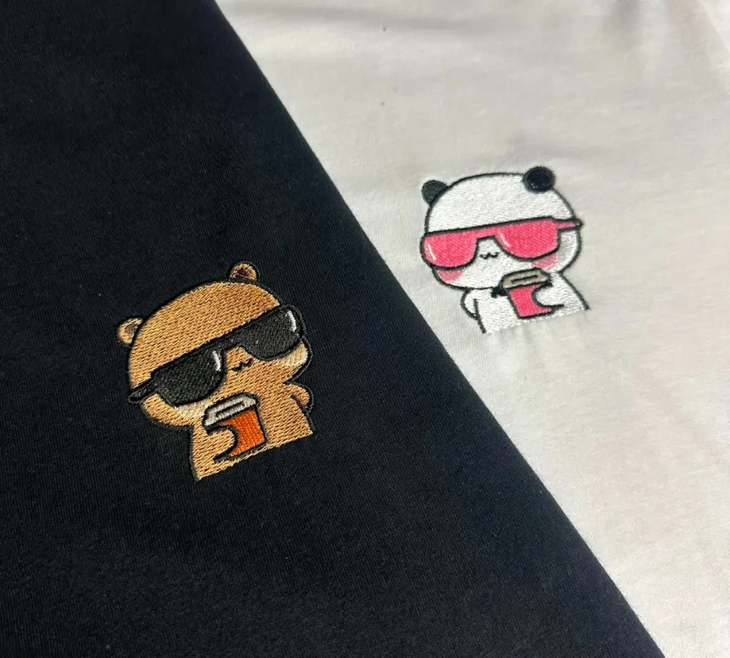 Set cuplu brodat — Panda și ursuleț