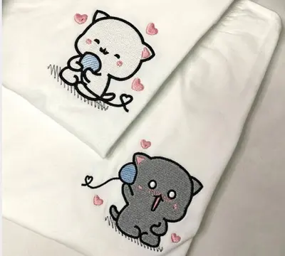 Set cuplu brodat — Pisicute 1