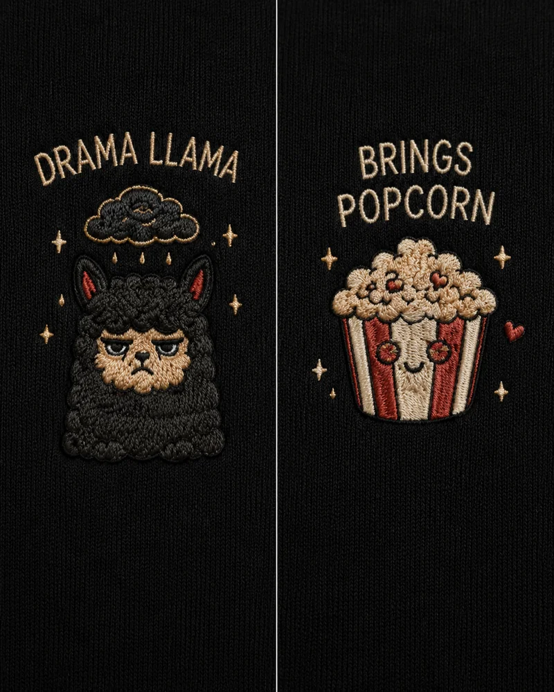 Set Hanorace Cuplu Drama Llama și Popcorn